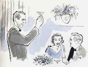 Joel: 'Here's to Jeremy and his lovely wife.' Jenn: 'Ha ha. Joel is so funny.'