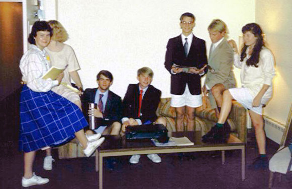 [photo of a bunch of young Bearcats preparing for a Mill vs. Marx debate]