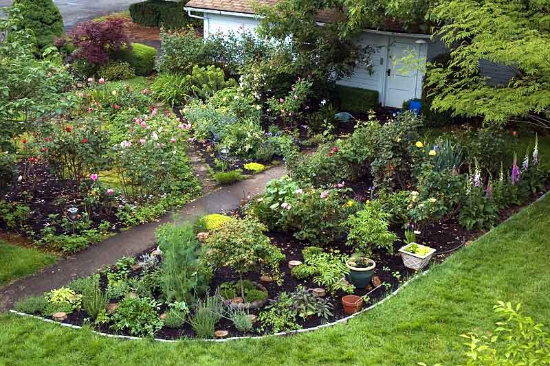 The rose garden and the herb garden.